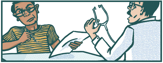 A patient looks questioning at a doctor